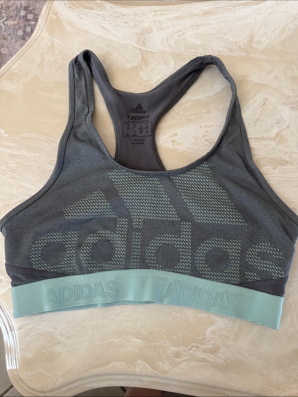 adidas Grey Sports Bra with Mint Elastic Band
